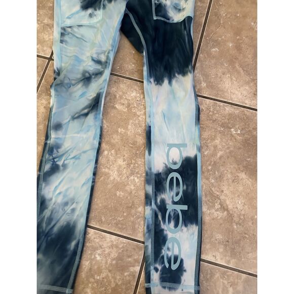 NWT Bebe M Tie Dye Leggings Deep Ocean Sea Glass Pockets - Picture 2 of 5